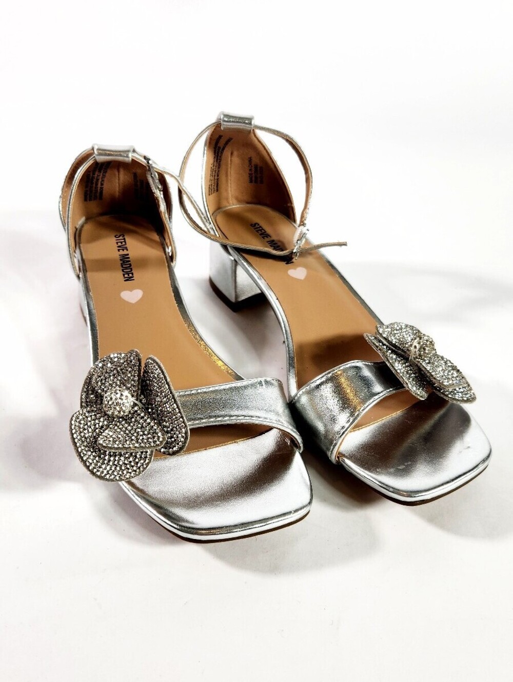 Steve Madden Silver Ankle Strap Block Heel Sandals